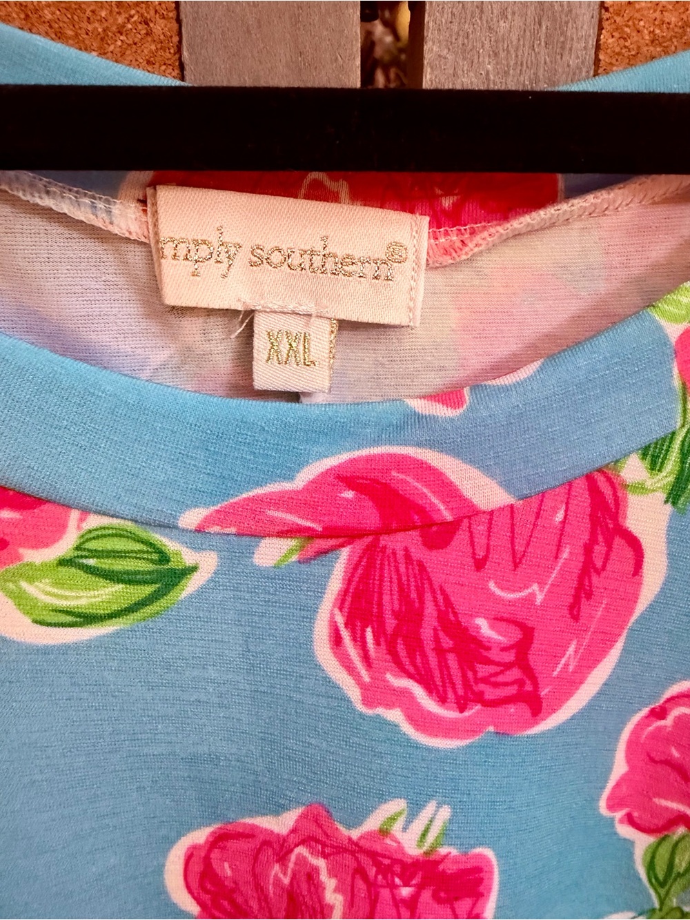 Simply Southern XXL Floral Tunic Top Sharkbite Hem 3/4 Sleeve Blue Pink Stretchy - Picture 4 of 8
